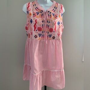 NWT Umgee Sleeveless Pink Striped Embroidered  Dress